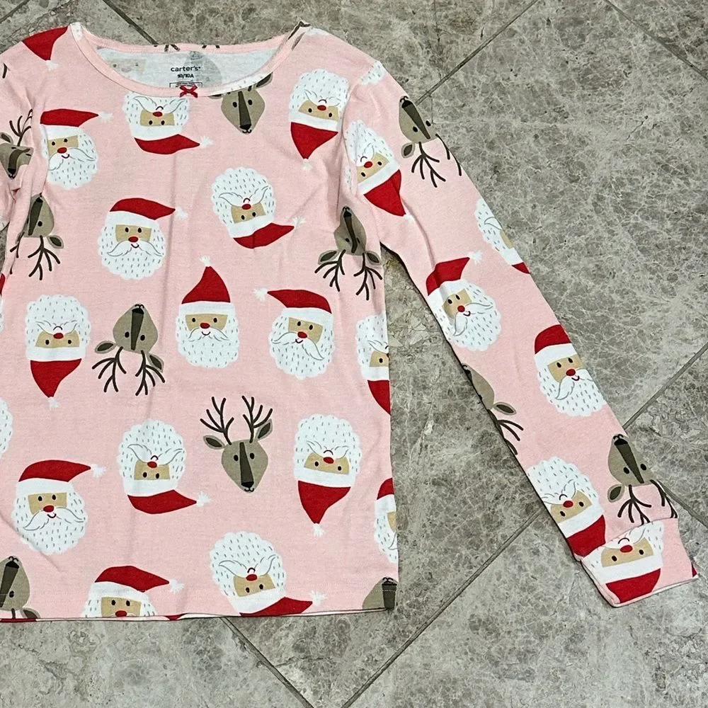 Carter’s Holiday Pajama Set NEW Pink Santa Reindeer 2pc Set Cotton Size 10